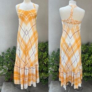 Holding Horses by Anthropologie maxi plaid dress Sz XS. Yellow white